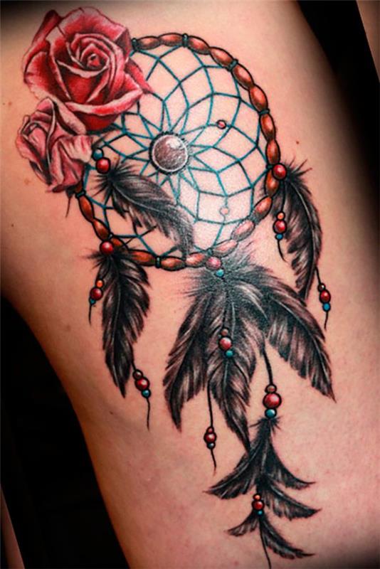 Dream catcher tatuointi värikäs muotoilu - uusia ideoita