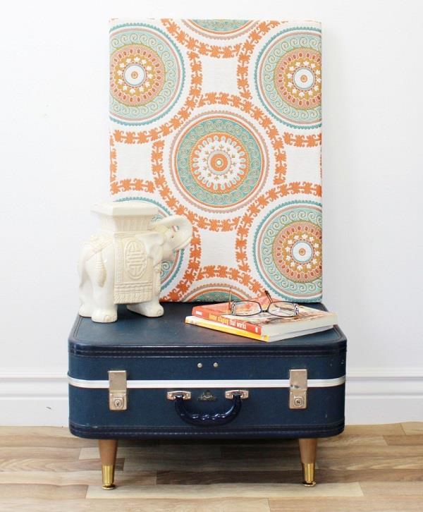 Trendikkäät huonekalut vanhoista matkalaukkuista, jotta voit tehdä pöydälle lyhyet jalat