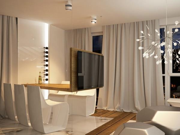 futuristinen sisustus asunnossa TV -verhot