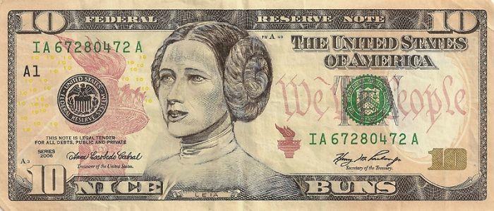 Yhdysvaltain dollarin setelit Prinssi Leian kasvot