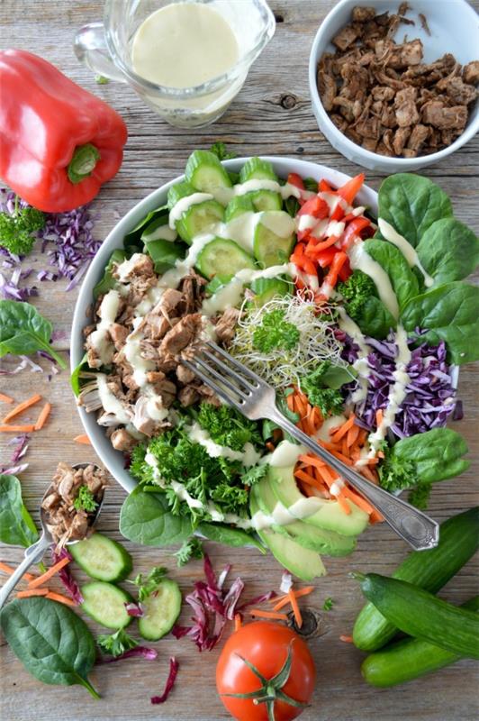 Vegaanisia jakkipuun reseptejä ja mielenkiintoisia faktoja eksoottisesta lihan korvike salaatista, jossa on jackfruitia herkullisen värikkäästi