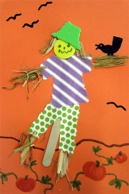Tinker variksenpelätin - Halloween ja syksyn koristelu tehdä itsellesi pieni variksenpelätin lapset maalaavat, tinker paperi jäätelötikkuja