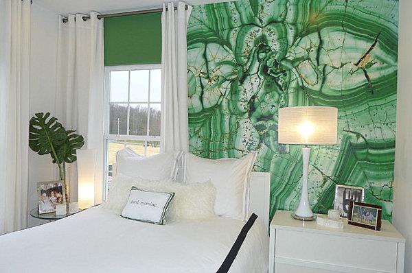 Seinävärit makuuhuoneessa vihreä valkoinen yhdistetty sänky