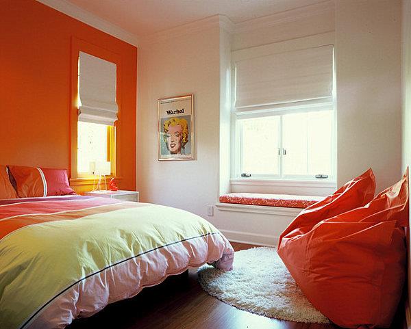 Seinävärit makuuhuoneessa oranssi kirkas positiivinen