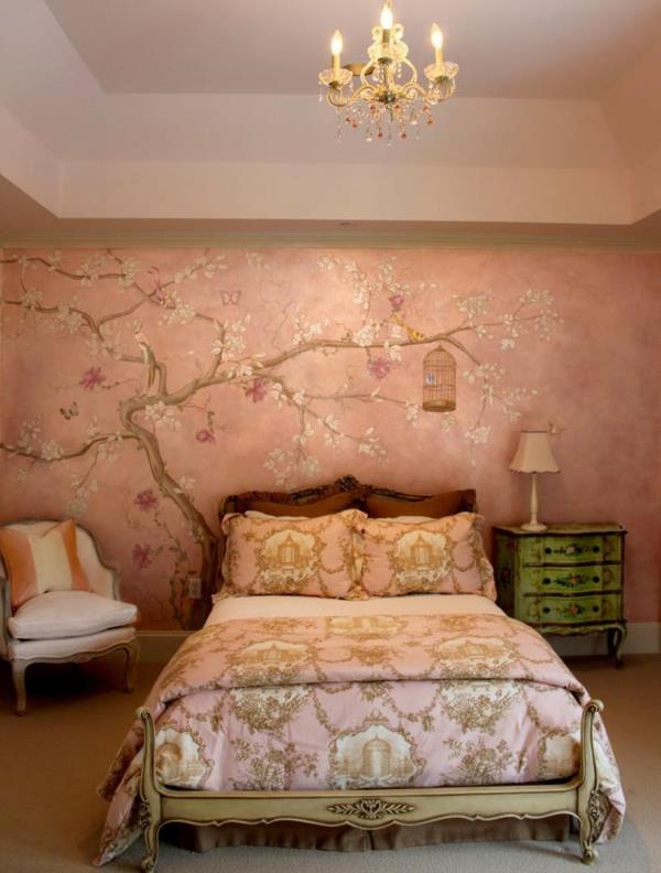 Seinäkoristelu valokuvataustakuvilla makuuhuoneen yöpöytä klassikko