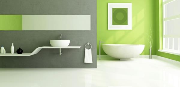 Seinämaali kylpyamme sävyjä vihreä minimalistinen kylpyhuone