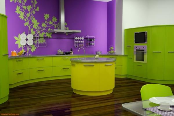 Keittiön seinävärit yhdistävät täydentäviä värejä vihreä violetti