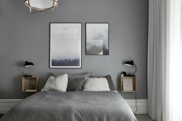 Seinäsuunnittelu makuuhuoneen seinän väri harmaa
