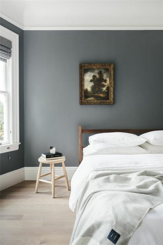 Seinäsuunnittelu makuuhuoneen seinän väri tummansininen