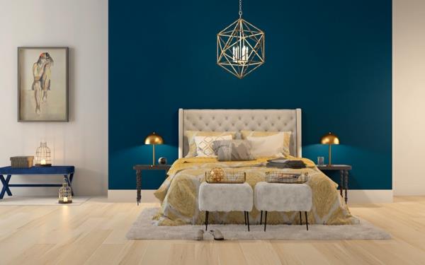 Seinän suunnittelu makuuhuoneen seinän värit sininen aksentti väri