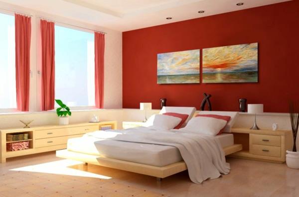 Seinäsuunnittelu makuuhuoneen seinän värit punainen