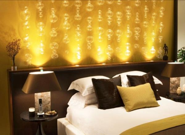Seinäsuunnittelu makuuhuone keltainen seinämaali kuvio