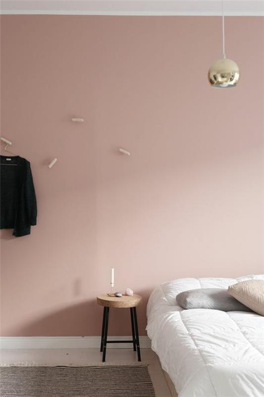 Seinäsuunnittelu makuuhuone vaaleanpunainen seinäväri valo
