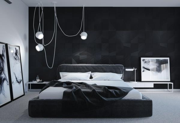 Seinäsuunnittelu makuuhuone musta seinämaali