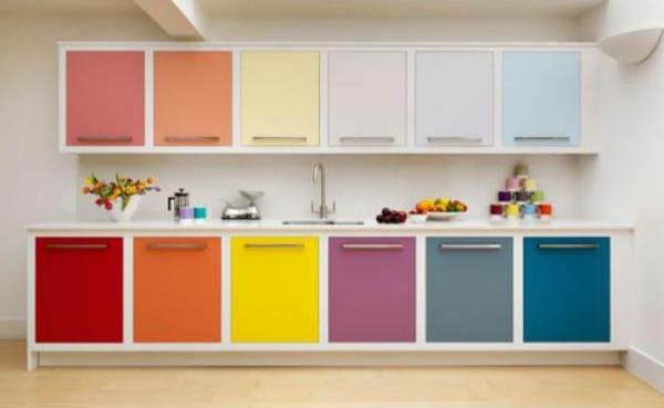 Keittiön seinän suunnittelu värikäs keittiökaappi