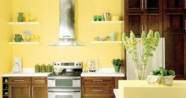 Seinän suunnittelu seinähyllyt keittiö keltainen