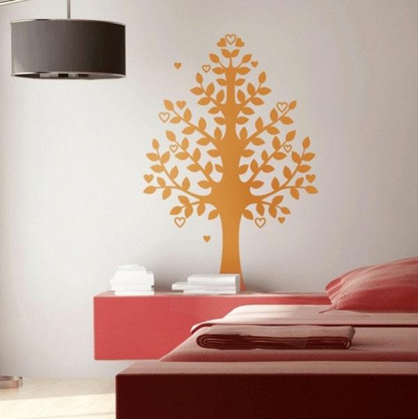 Seinätarrat ja seinätarrat oranssi puu makuuhuone
