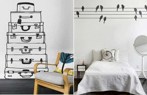 Seinä tarrat ja seinätarrat makuuhuone lintu matkalaukku