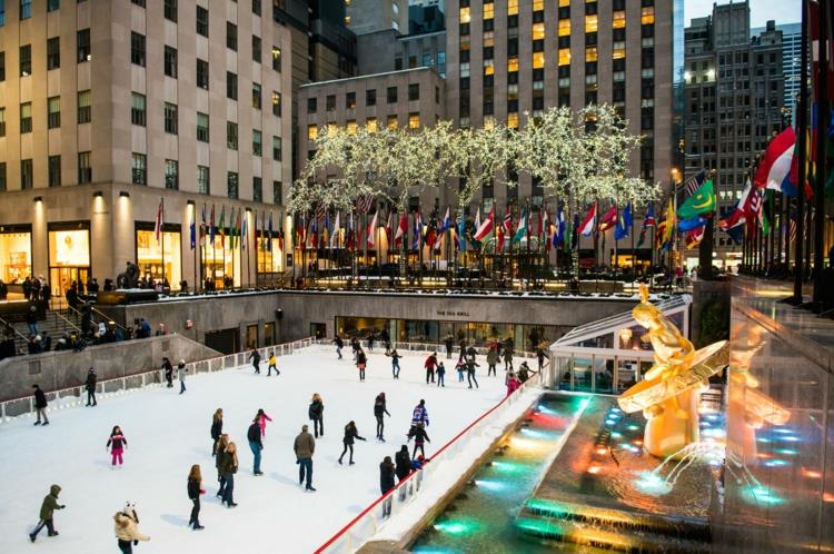 Joulun New York maamerkit Rockefeller Center luistelu