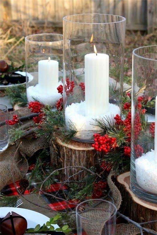 Joulukoristeet maalaistyyliset pöytäkoristeet ruusunmarjat maalaismaisia ​​elementtejä
