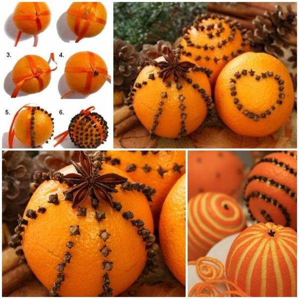Joulukoristeet herkuttelevat appelsiinit neilikan silmukoilla Joulukoristeiden ideoita