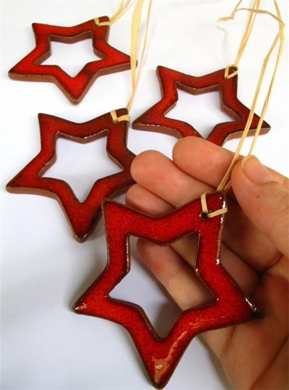 Joulutähdet kimaltelevat fimo -ideoita DIY -joulukoristeiden punainen tähti