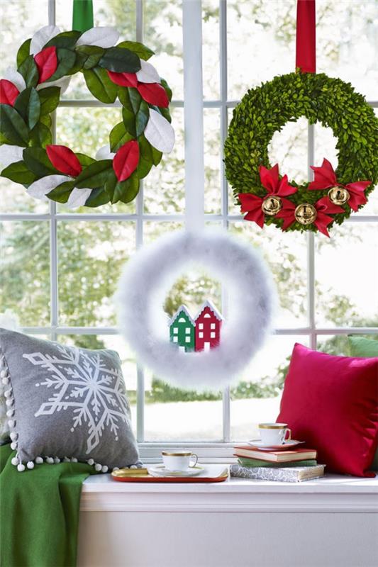 Talvikoristeiden tinker joulun joulun seppeleen ikkunan sisustusideoita