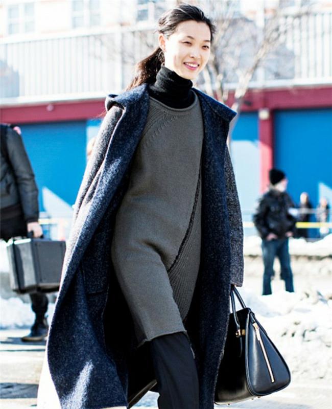 Talvimuoti naisten villapaita naisten pitkä villapaita harmaa vetoketjullinen ylisuuri takki