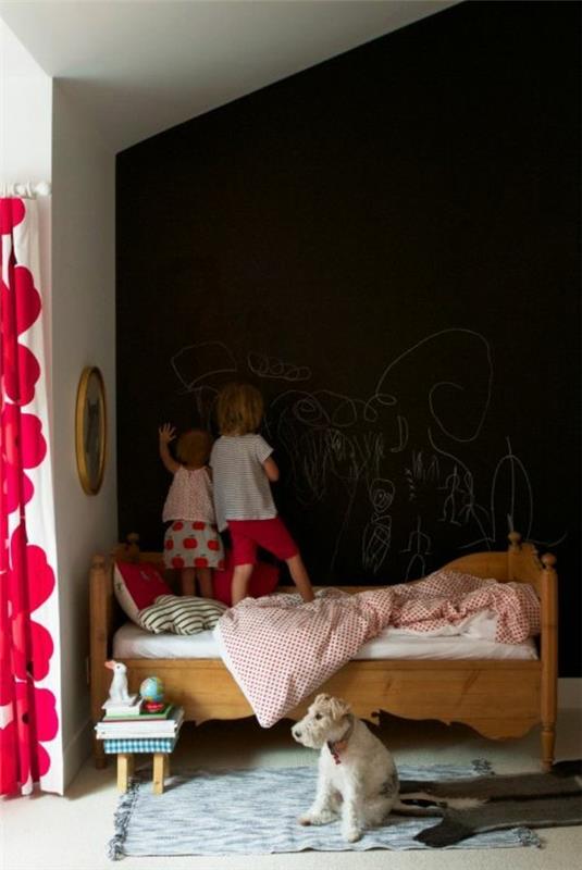 Maalaa seinät, liitutaulun väri, lastenhuone, sänky, koira, aksenttiseinä musta