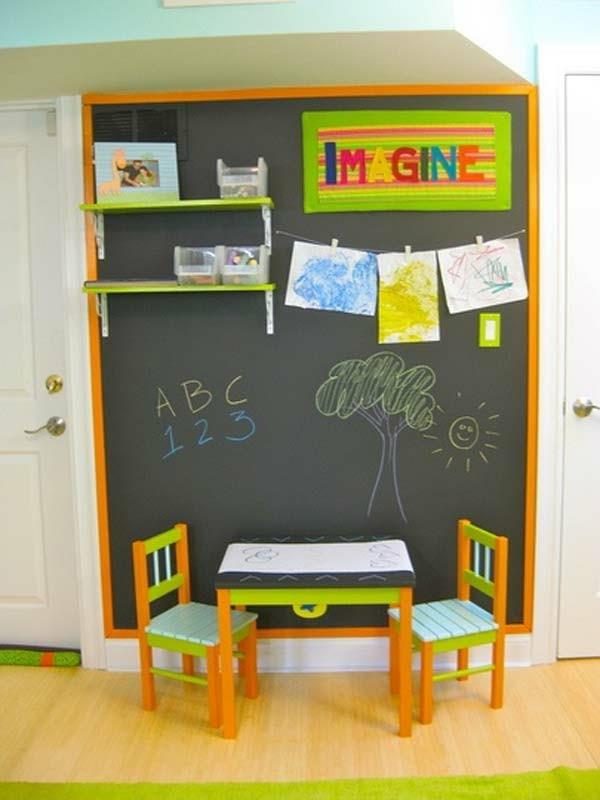 Seinät maalattu liitutaululle lastenhuoneen sisustus