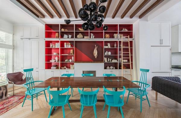 Eläviä ideoita väriyhdistelmän seinän värin olohuoneen ruokapöydän tuoleille