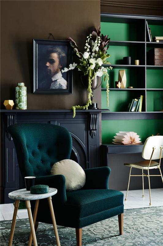 Eläviä ideoita ja trendejä 2016 Sisustusideoita olohuoneen nojatuolin seinäväri vihreä