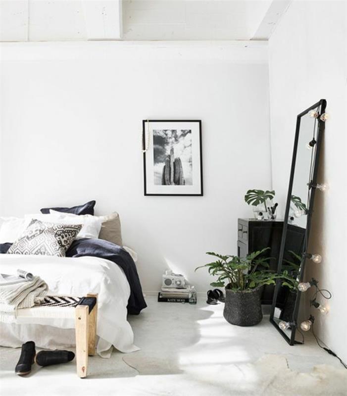 Asenna huoneiston makuuhuoneen huonekalut vuode seinäpeili huonekasveja