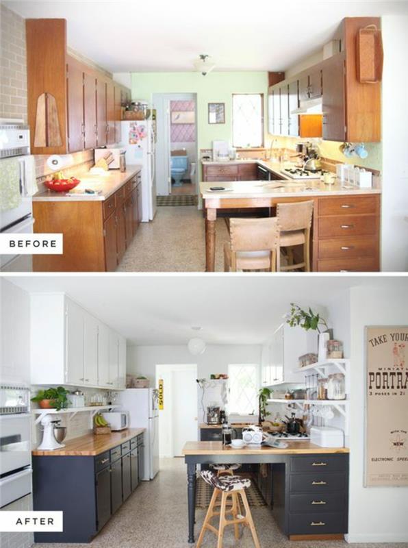 Huoneisto remontoi keittiön suunnittelua ennen ja jälkeen
