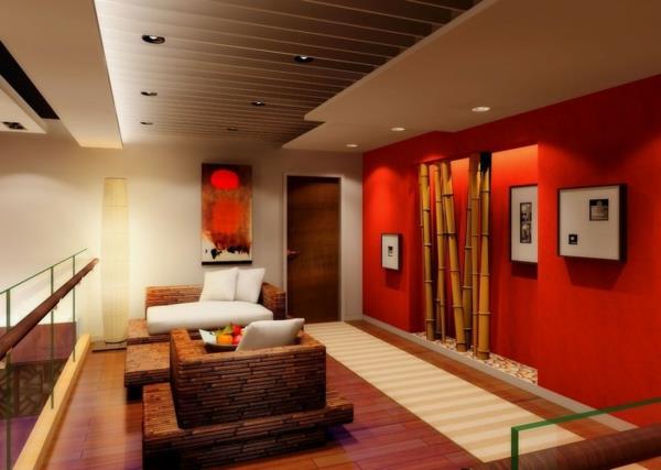 Olohuone deco bambu koristelu seinä punainen kirkkaat värit