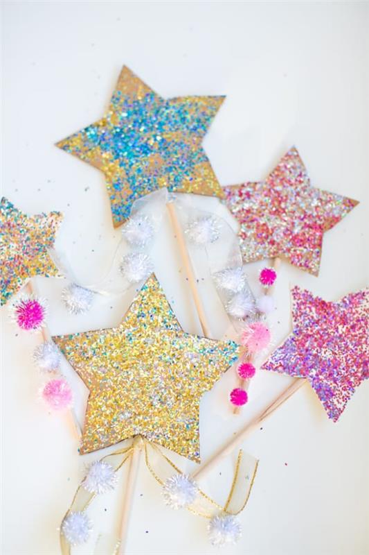 Taikasauva tinkeroi lasten kanssa Halloweeniin tai Mardi Grasiin - ideoita ja ohjeita glitter stars magic wands kids Ideas