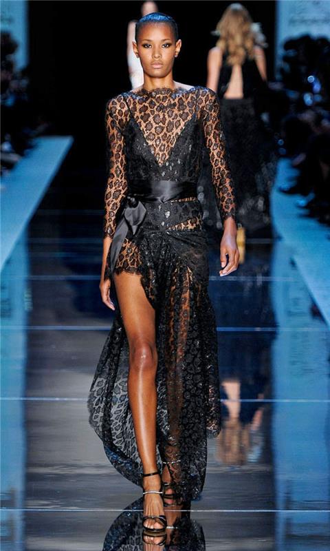 iltapuvut haute couture musta pitsi leopardikuvioita kesäkokoelma 2016 jean paul gaultier