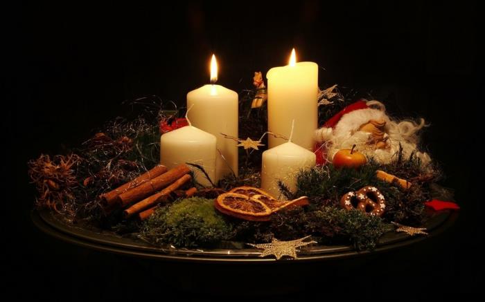 ideoita adventti seppele deco ideoita joulu valkoiset kynttilät joulukortit