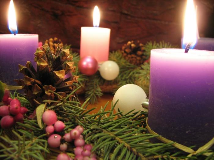 ideoita adventti seppele kynttilät symboli joulu juhlapöydän koristeet