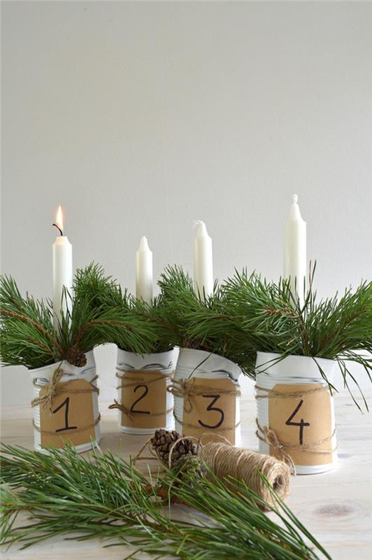 ideoita adventti seppele neljä valkoista kynttilää numerot deco ideoita joulu