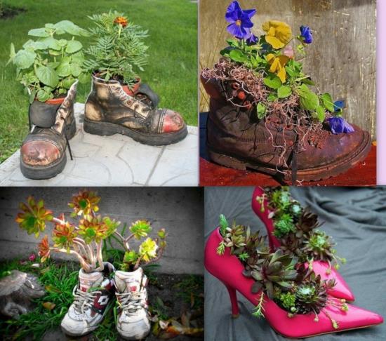 vanhoja kenkiä kukkaruukut puutarhan sisustusideoita