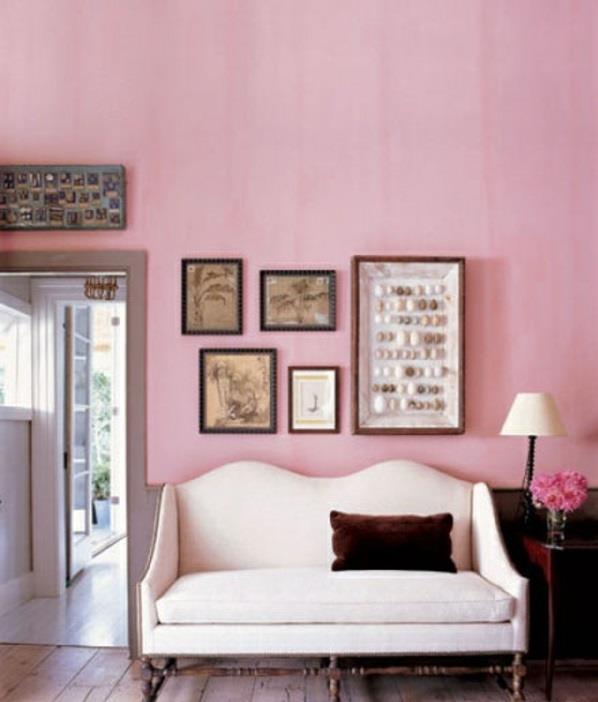pölyinen vaaleanpunainen seinämaali olohuone klassinen vintage -maalausseinä