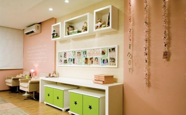 hämärä vaaleanpunainen seinämaali olohuone klassinen vintage vihreä laatikko
