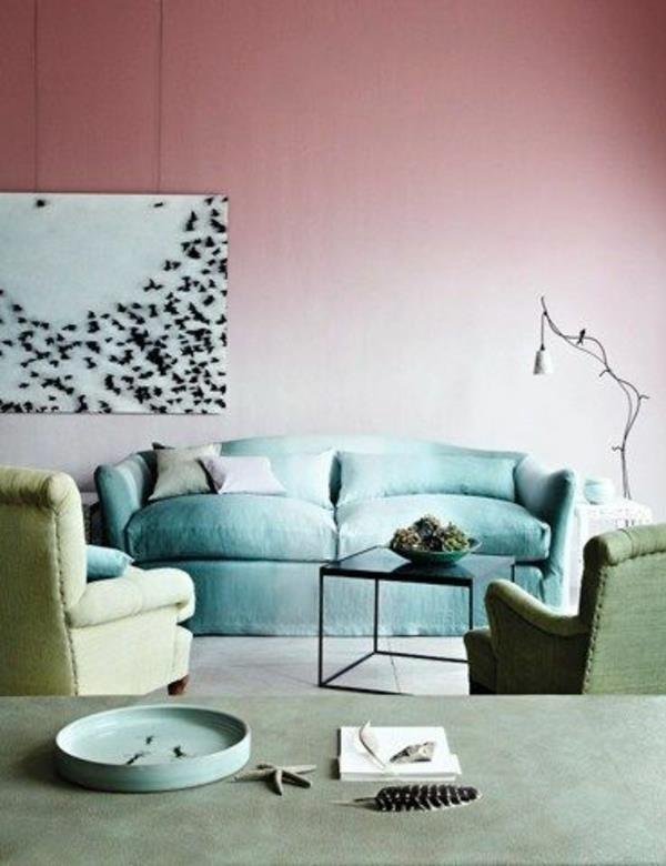 tumma vaaleanpunainen olohuone klassiset vintage pastellivärit