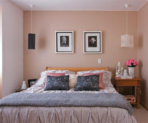 hämärä vaaleanpunainen seinäväri olohuone klassinen vintage makuuhuoneen sänky