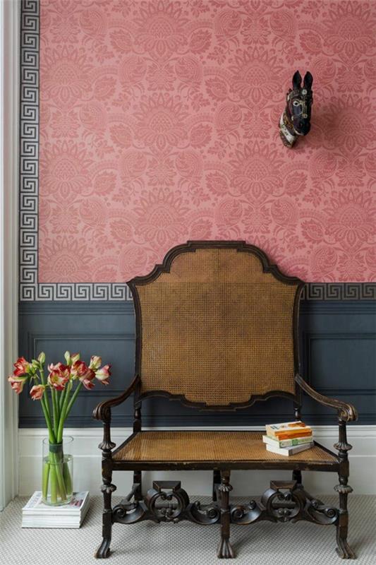 seinän väri olohuone hämärä vaaleanpunainen vintage tuoli iso