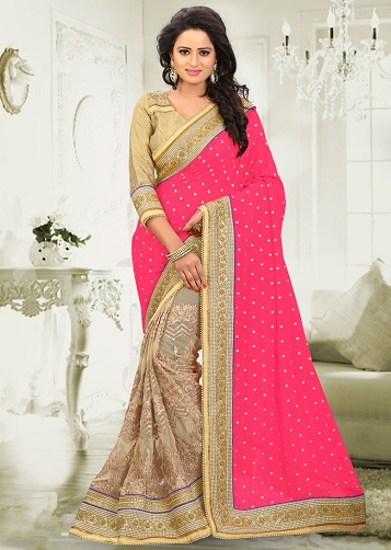 Georgette Saree med Zari Work
