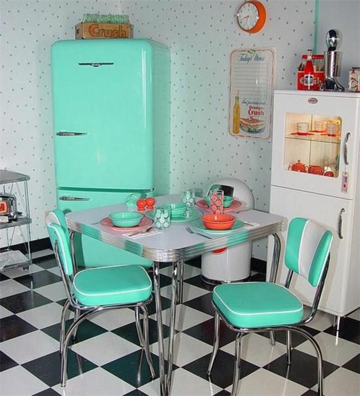 amerikkalaiset retro -jääkaapit perustivat retro -keittiön