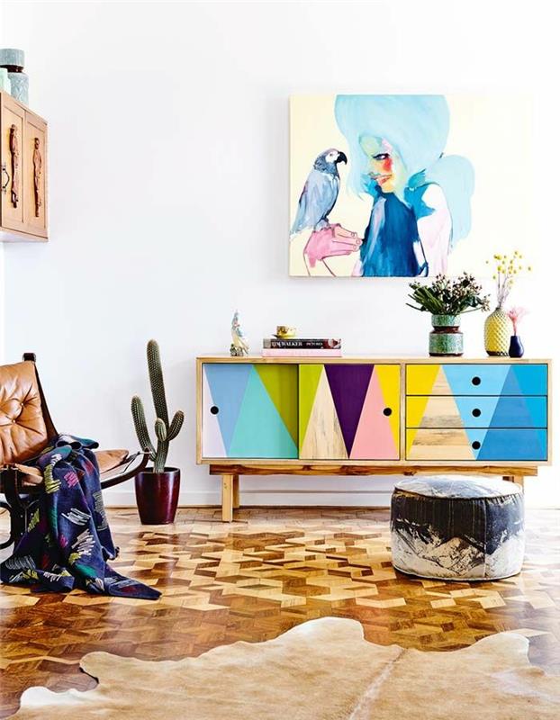 Sivupöytä koristele lipasto maalaa värikkäästi senkki