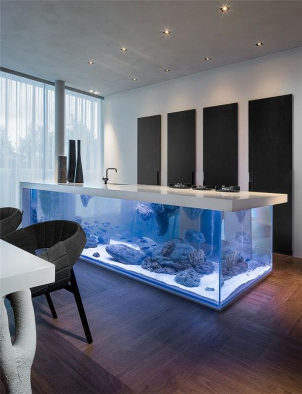 akvaario perustettu suunnitteluilmapiiri sisustusesimerkit seinäsuunnittelu valkoinen pöytä